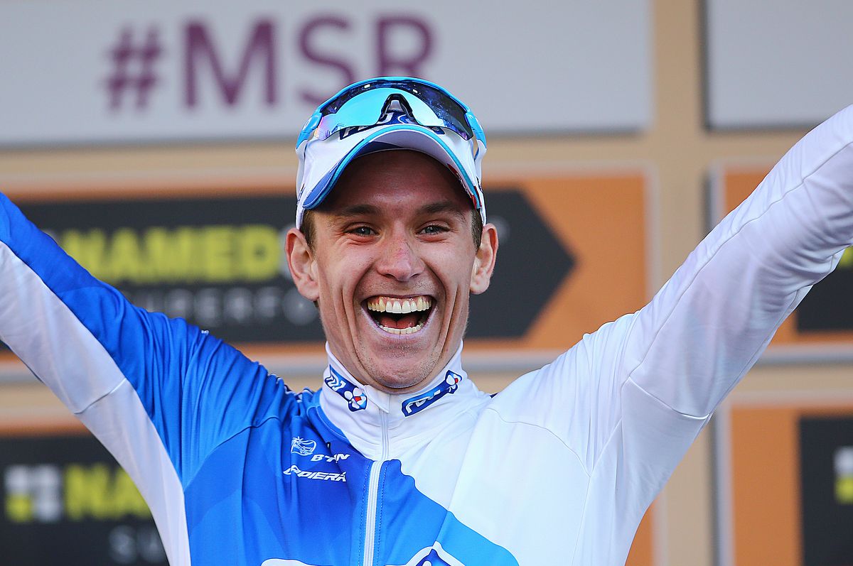 A very happy Arnaud D&eacute;mare on the podium