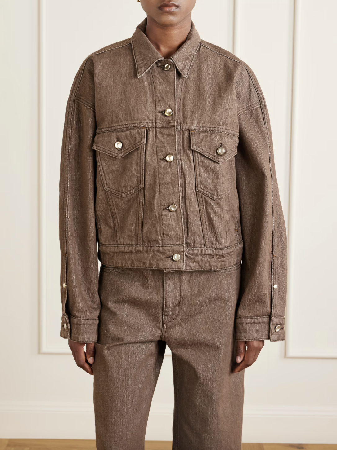 brown denim jacket