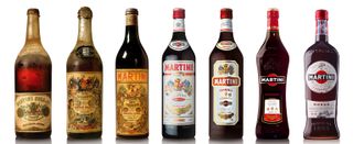 Martini Rosso bottles lined up, marking 160 years of Martini & Rossi