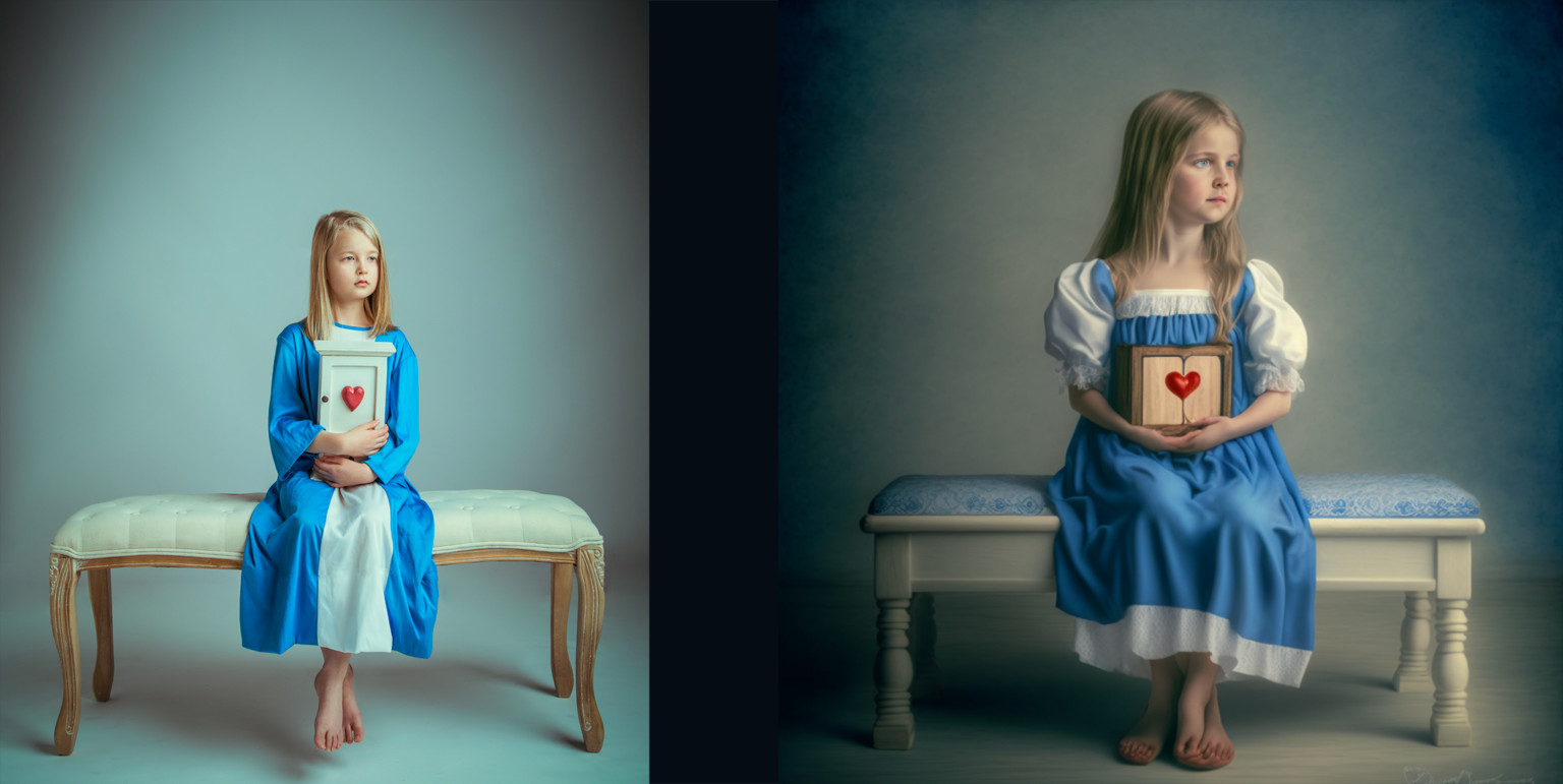 Photographers by Antti Karppinen alongside his AI recreations using MidJourney