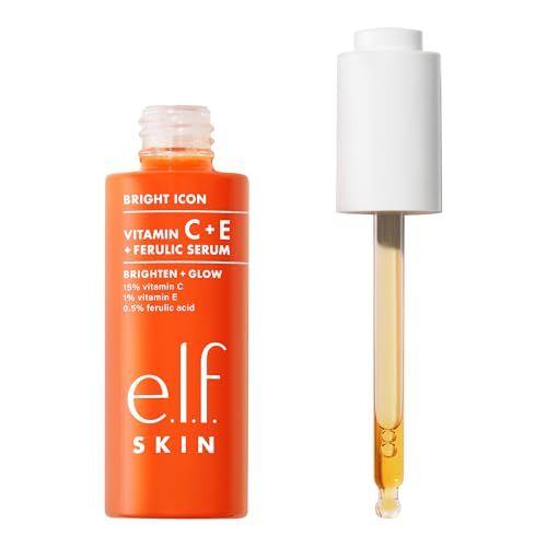 E.l.f. Skin Bright Icon Vitamin C + E + Ferulic Serum, Brightening & Soothing Face Serum, Helps Even Skin Tone, Vegan & Cruelty-Free, 1 Fl Oz