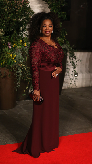 Oprah Winfrey arrives for an official dinner party after the EE British Academy Film Awards at The Grosvenor House Hotel on February 16, 2014 in London, England