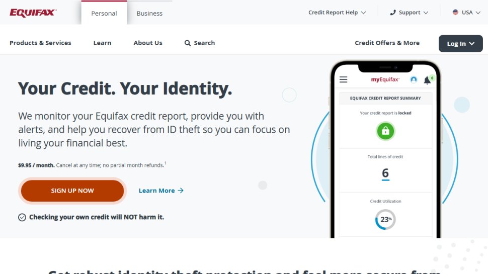 Website screenshot of Equifax (August, 2025)
