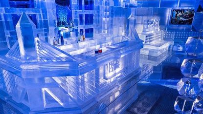 Majorelle blue, Light, Electric blue, Cobalt blue, Transparent material, Games, Ice hotel, Water feature, 
