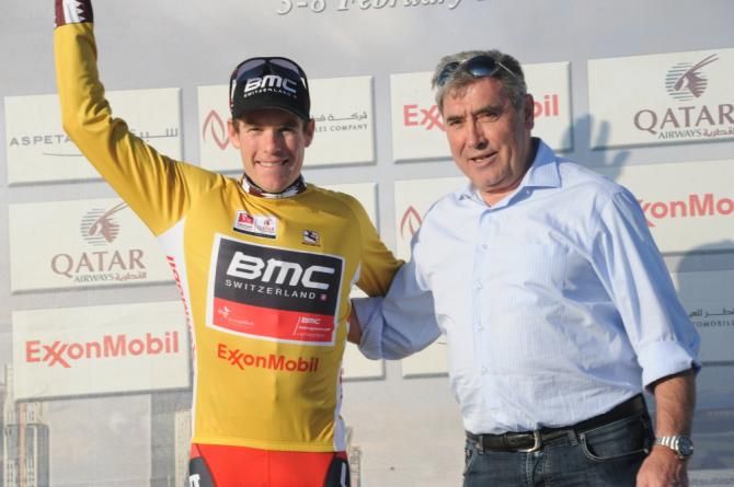 Brent Bookwalter (BMC) on the podium in yellow