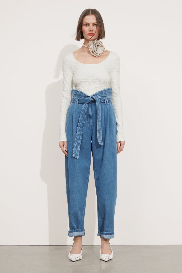 Wide Paperbag Denim Trousers