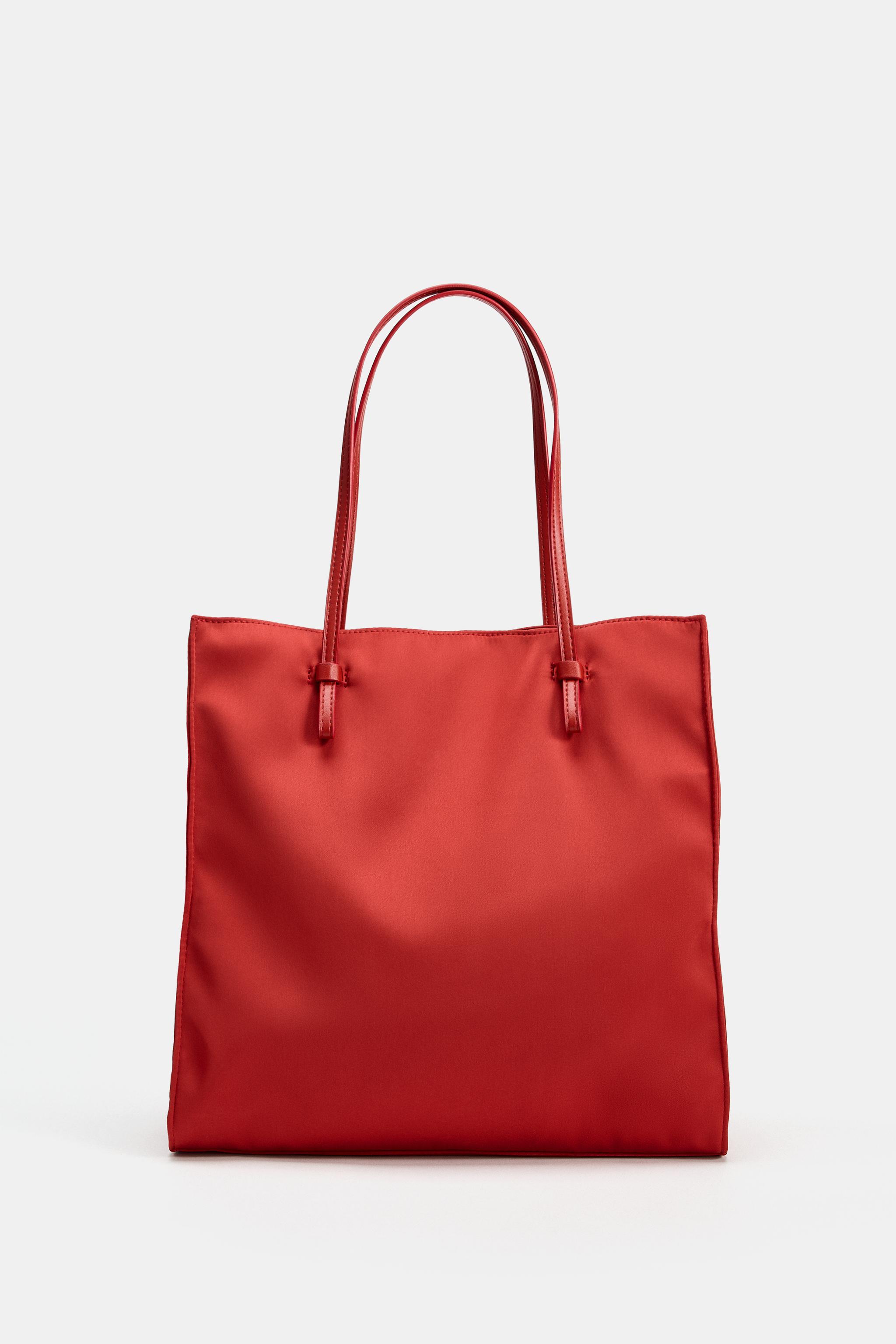 zara red satin shopper tote
