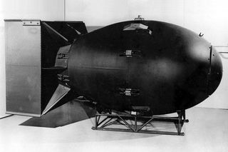 This is a mockup of "Fat Man," the atomic bomb that was dropped over Nagasaki, Japan, on Aug. 9, 1945.