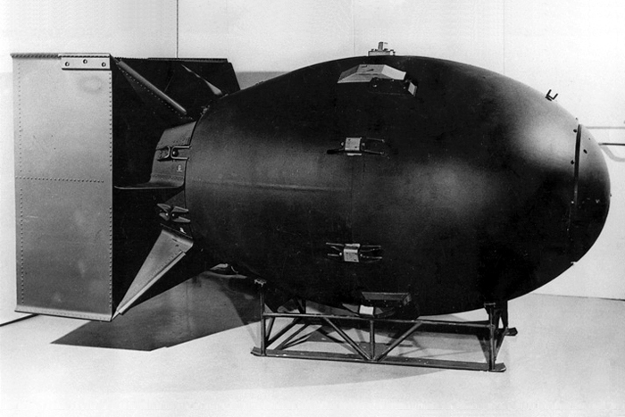 This is a mockup of &#34;Fat Man,&#34; the atomic bomb that was dropped over Nagasaki, Japan, on Aug. 9, 1945.