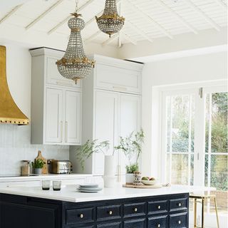 kitchen island lighting ideas with pair of chandeliers