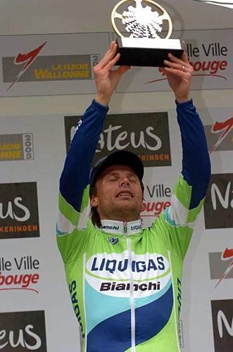 Danilo Di Luca (Liquigas) with the winner's trophy