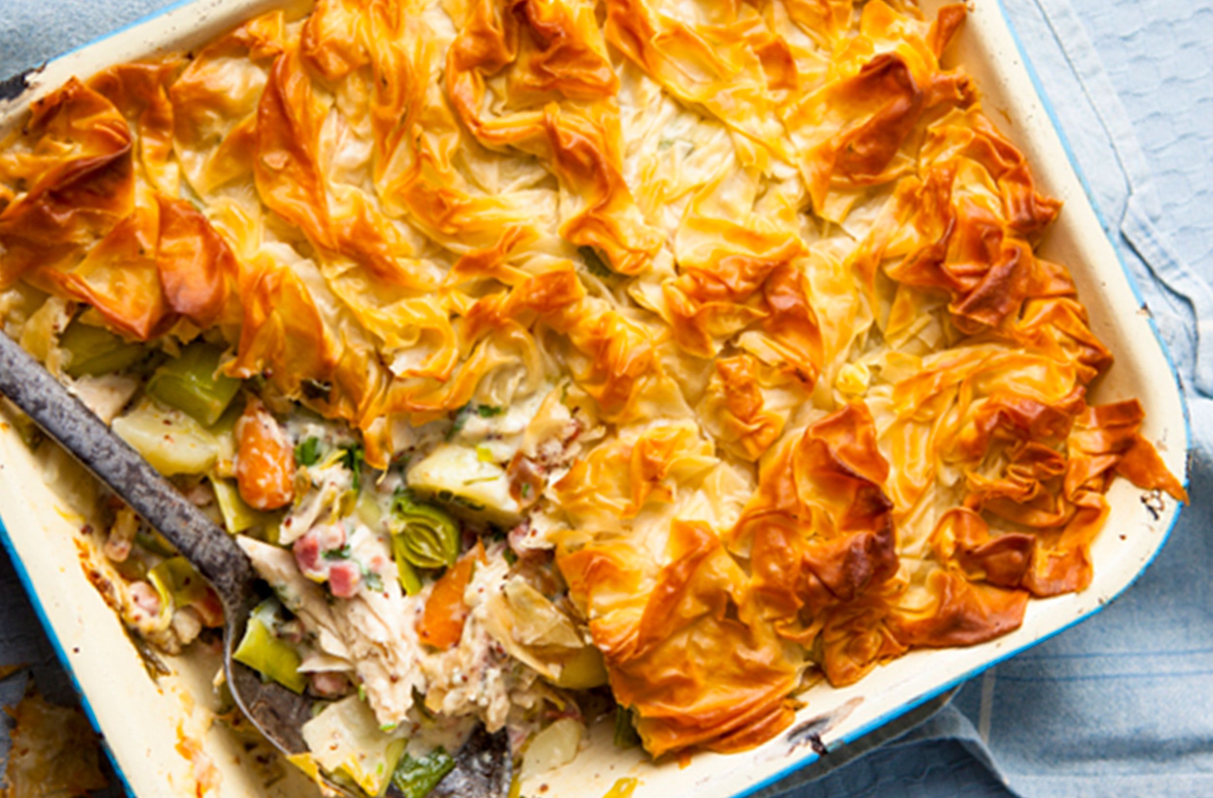 Leek and chicken filo pastry pie recipe