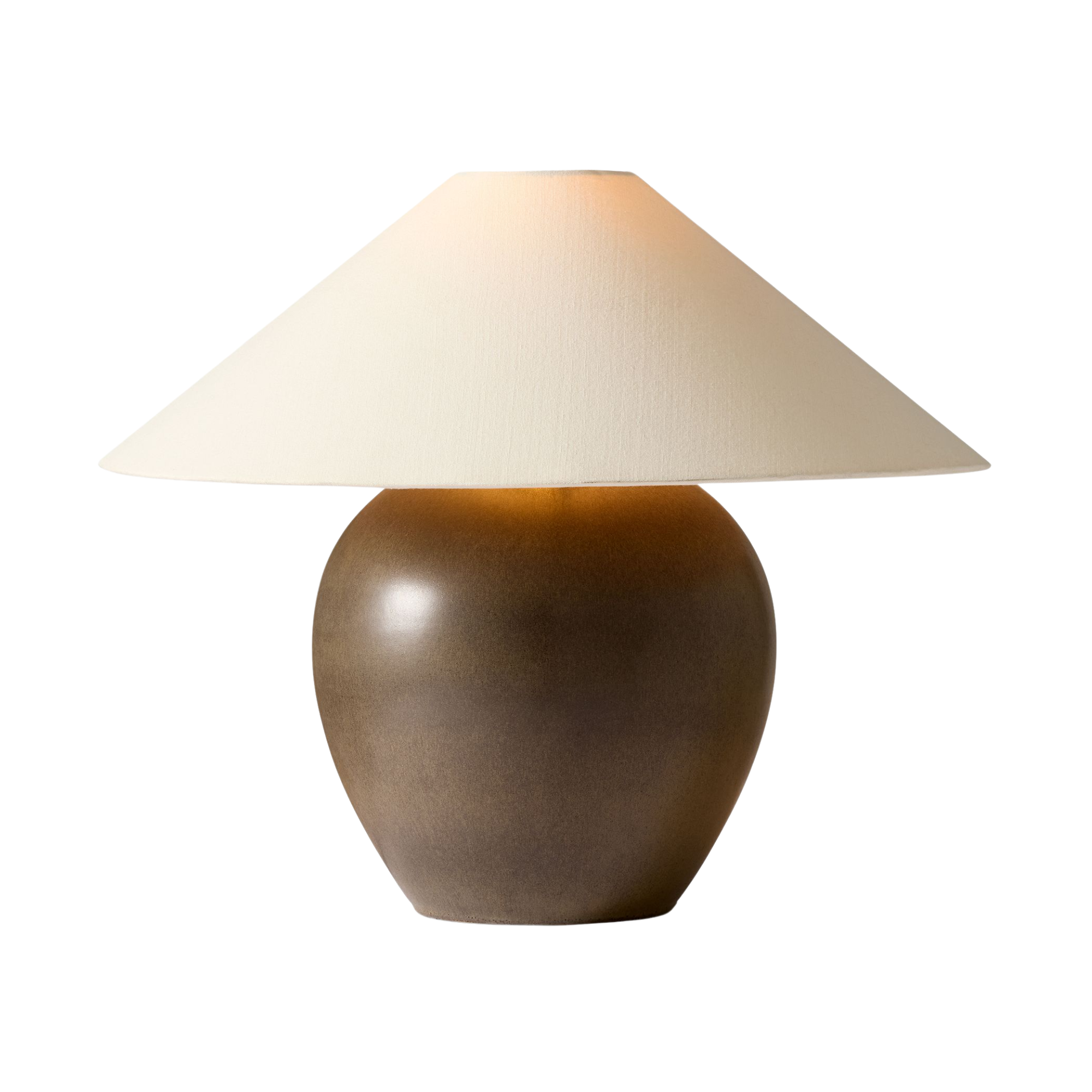 table lamp with round ceramic base and triangular shade