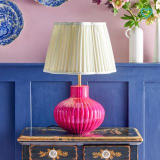 table lamp with pink base and white shade