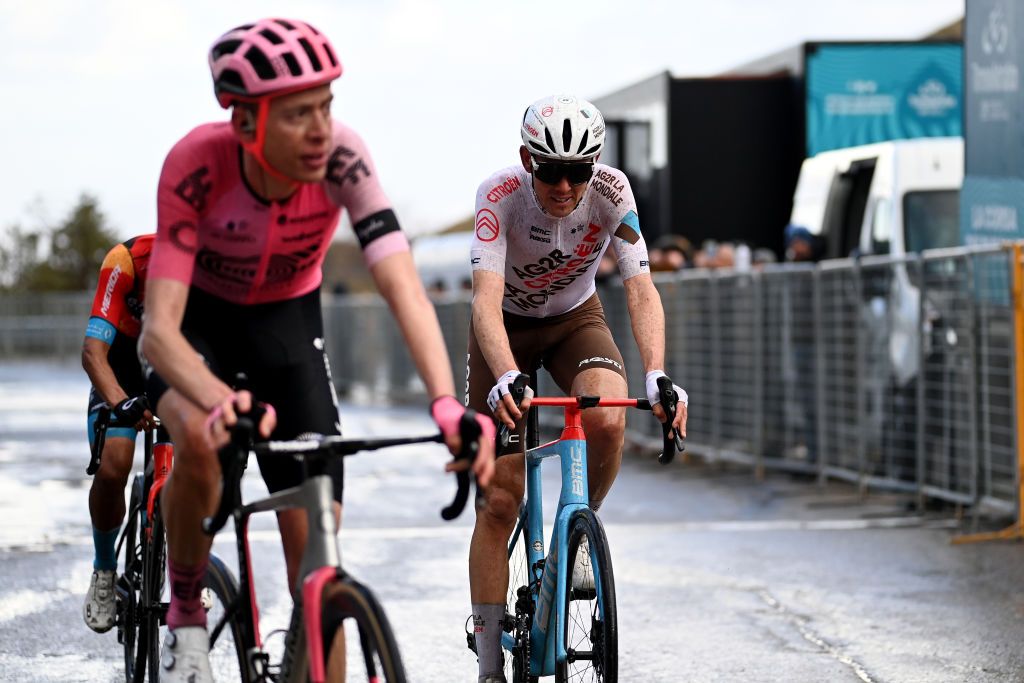 SARNANOSASSORETTO ITALY MARCH 10 Ben Oconnor of Australia and Ag2R Citren Team crosses the finish line during the 58th TirrenoAdriatico 2023 Stage 5 a 1656km stage from Morro dOro to SarnanoSassotetto 1451m UCIWT TirrenoAdriatico on March 10 2023 in SarnanoSassotetto Italy Photo by Tim de WaeleGetty Images