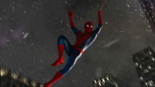 Spider-Man swinging in Spider-Man: No Way Home
