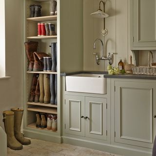 traditional utility room with painted cupboards