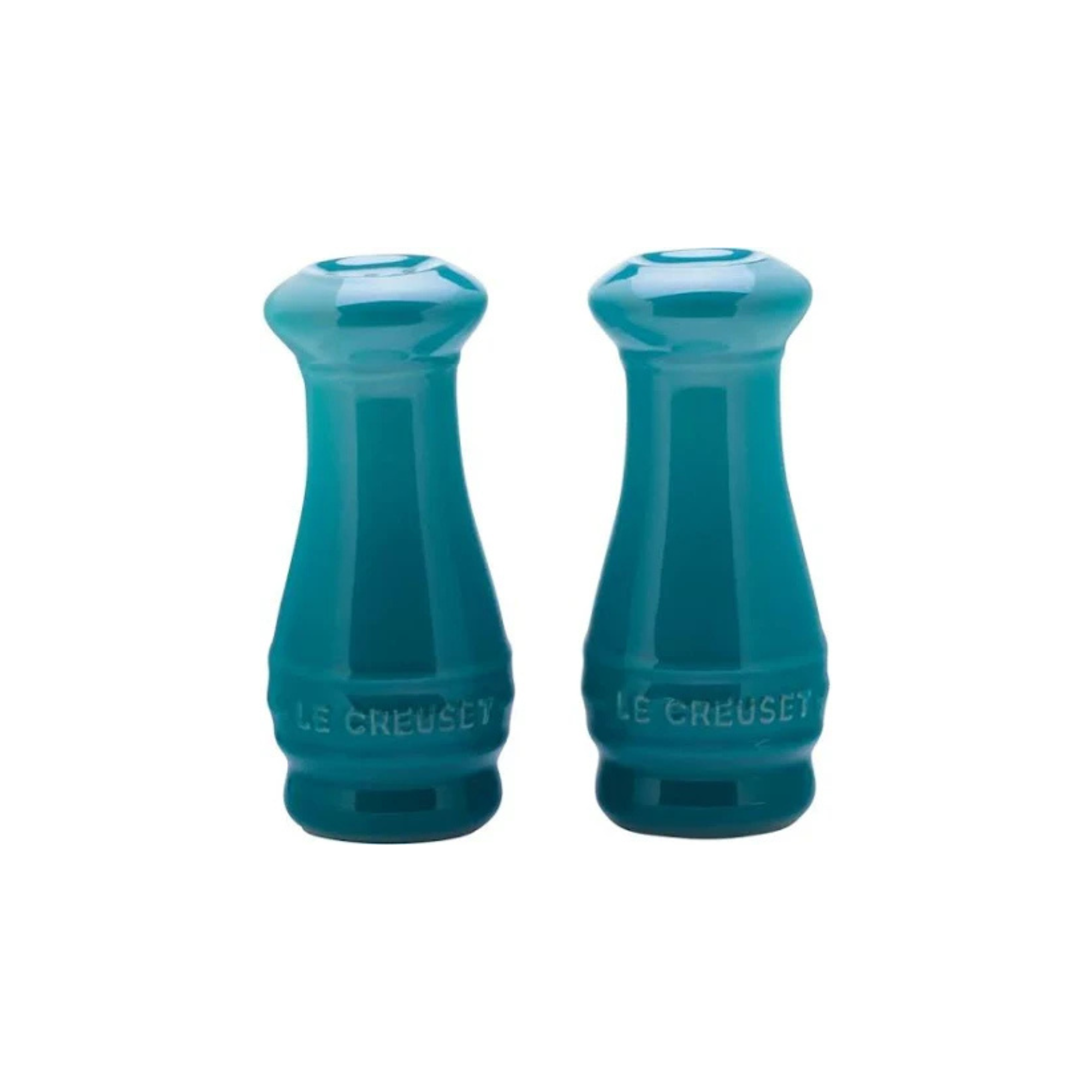 Le Creuset salt and pepper shakers in Caribbean