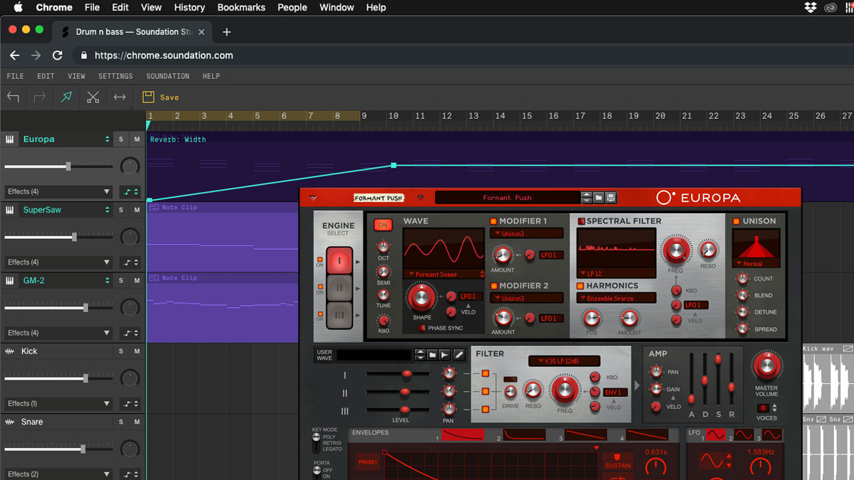 Europa synth running in Soundation online DAW