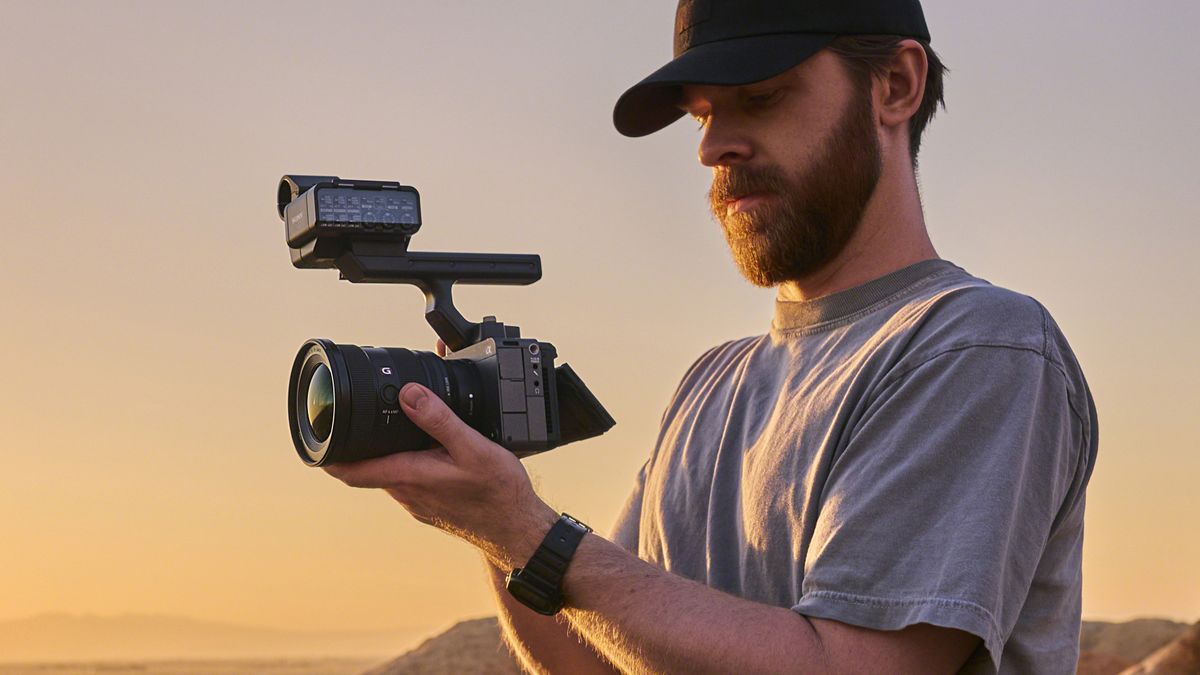 Videographer holding a Sony FX5