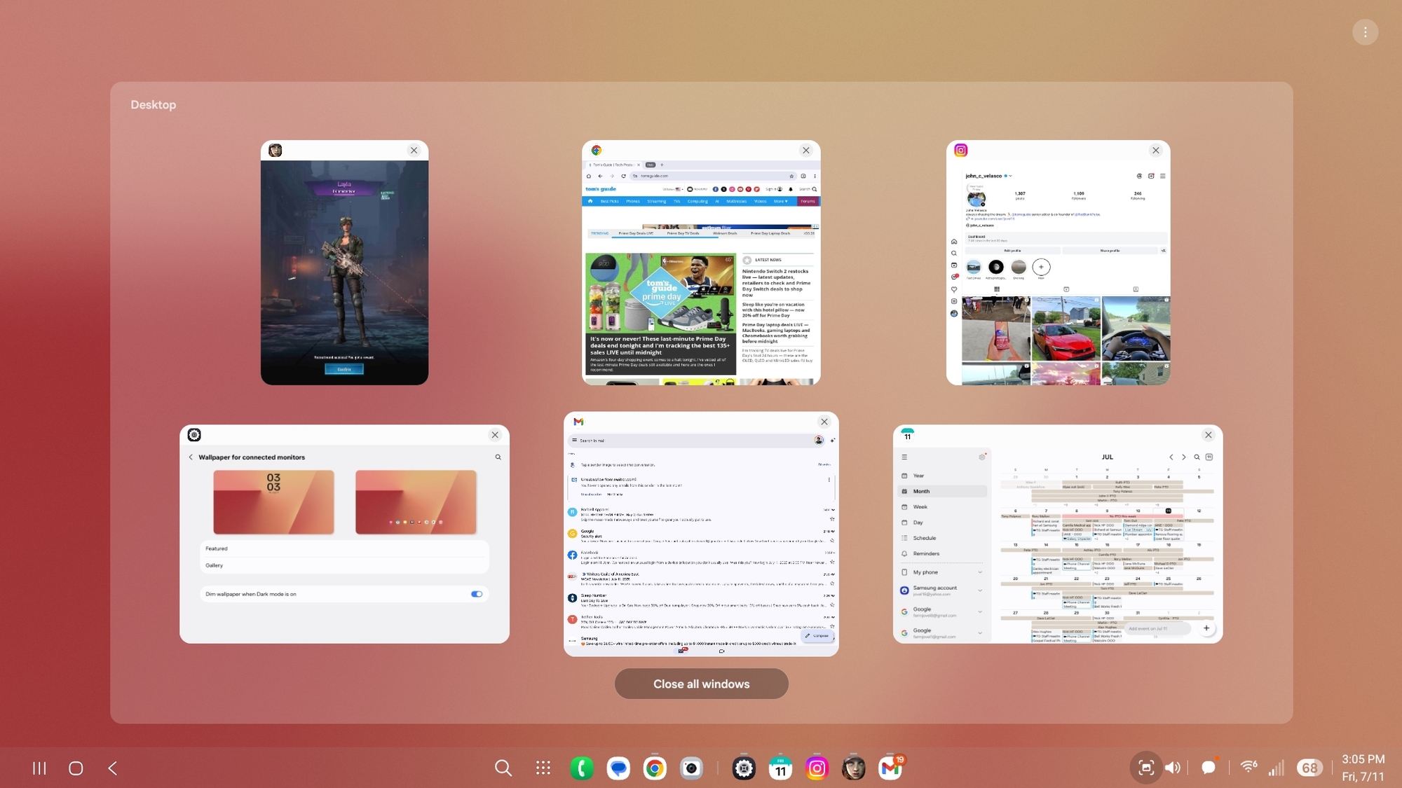 Samsung DeX on Galaxy Z Flip 7 screenshot.