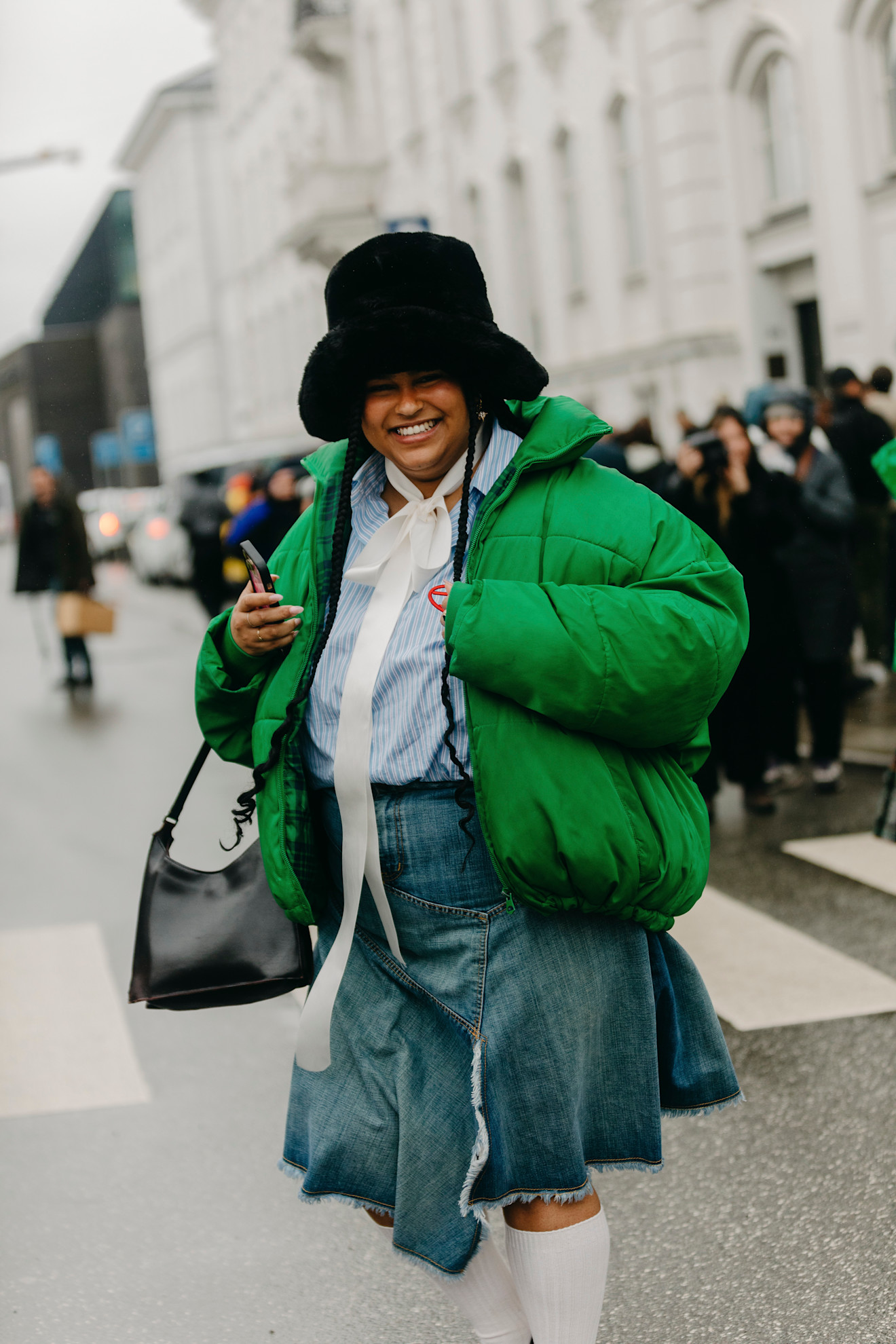 A woman at fashion wearing a puffer jacket outfit