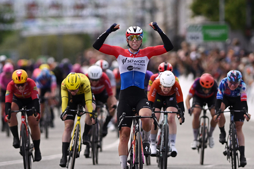 COPENHAGEN, DENMARK - JUNE 13: Lorena Wiebes of Netherlands and Team SD Worx - Protime celebrates at finish line as race winner during the 2nd Copenhagen Sprint 2026, Women's Elite a 156km one day race from Roskilde to Copenhagen / #UCIWWT / on June 13, 2026 in Copenhagen, Denmark. (Photo by Luc Claessen/Getty Images)