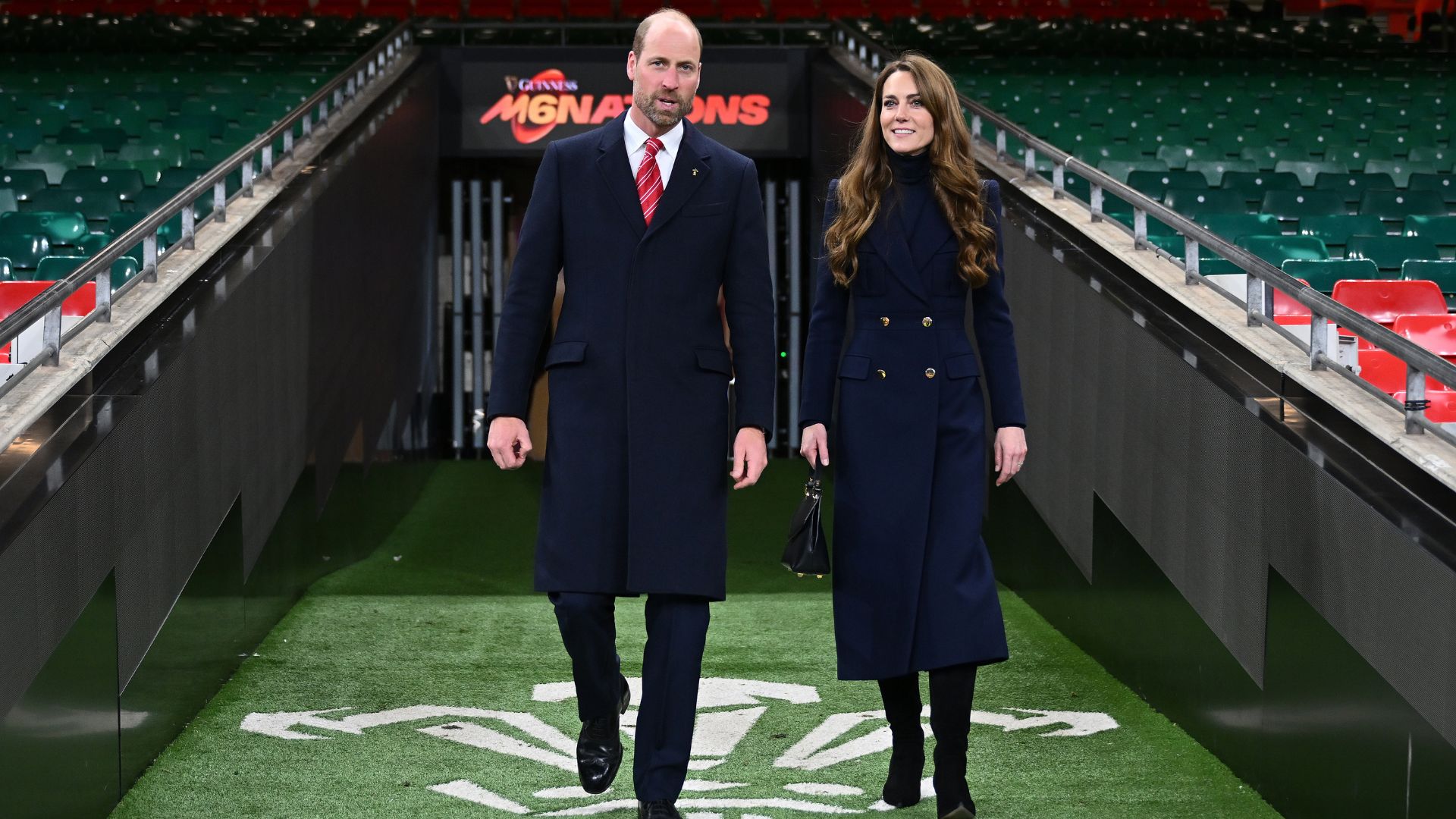Prince William and Kate Middleton leave the stadium following the Guinness Six Nations 2025 match between Wales and England at Principality Stadium on March 15, 2025
