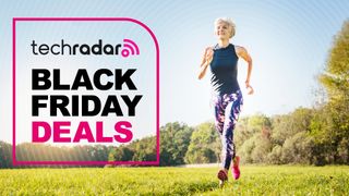 Woman running with TechRadar deals logo