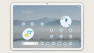 De voorkant van de Google Pixel Tablet met het homescherm zichtbaar