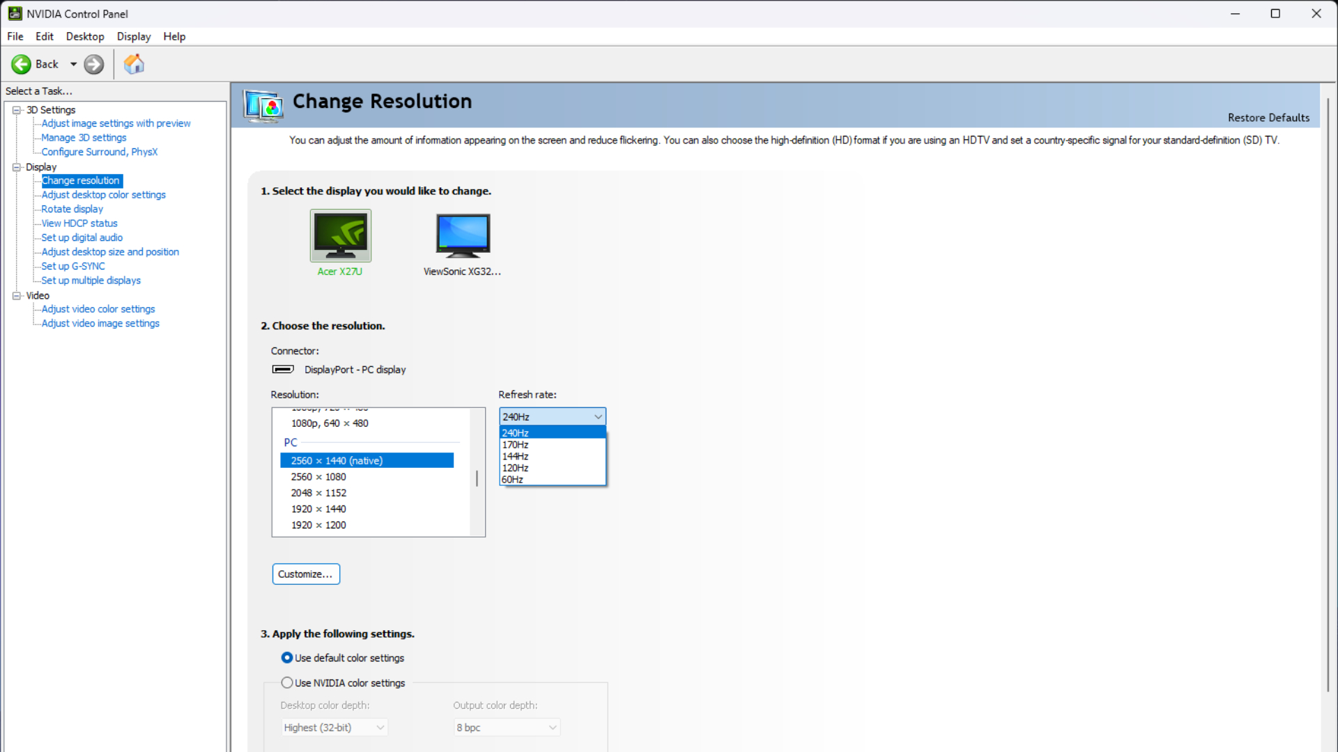 NVIDIA Control Panel in Windows 11