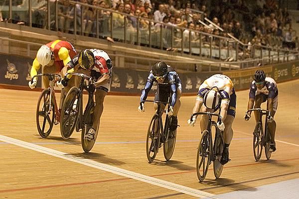 Malaysian rider Azizulhasni Awang pulls his customary mono on the line to win a round of the mens' keirin.