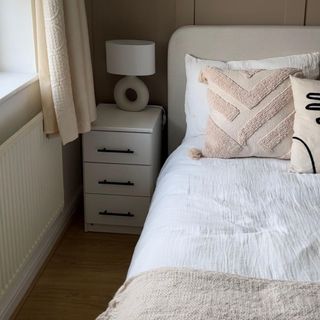 bedroom makeover with bed and bedside unit
