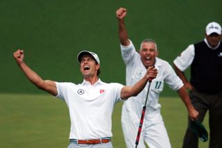 Adam Scott celebrates after winning the 2013 Masters