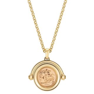 886 The Royal Mint Quarter Sovereign Spinning Pendant with Gold Chain 18ct Gold