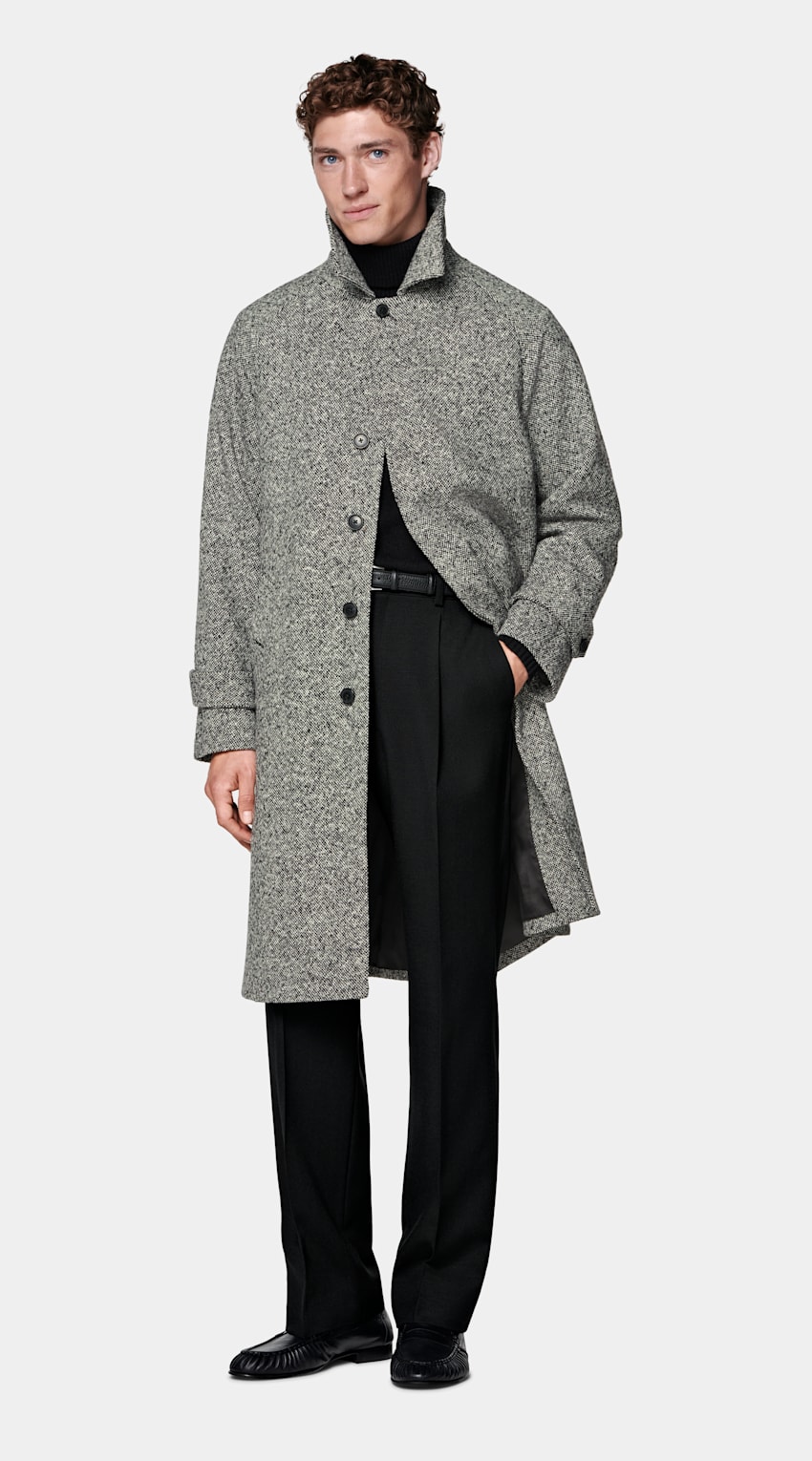 Black Relaxed Raglan Overcoat
