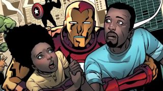 Iron Man saves Riri Williams and her stepfather, Gary
