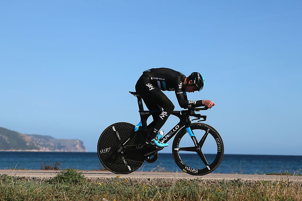 Chris Froome on his time trial bike at Team Sky's training camp in Mallorca