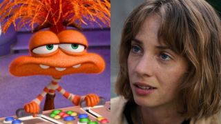Anxiety looking sad in Inside Out 2 and Maya Hawke in Stranger Things 
