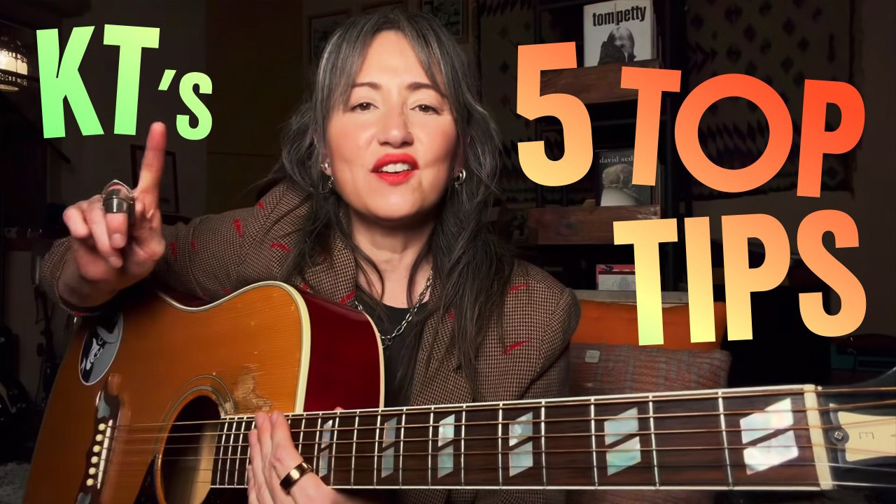 Learn KT's five go-to guitar techniques: from power strumming to rich chords, colorful picking, and unison vocal/guitar riffs