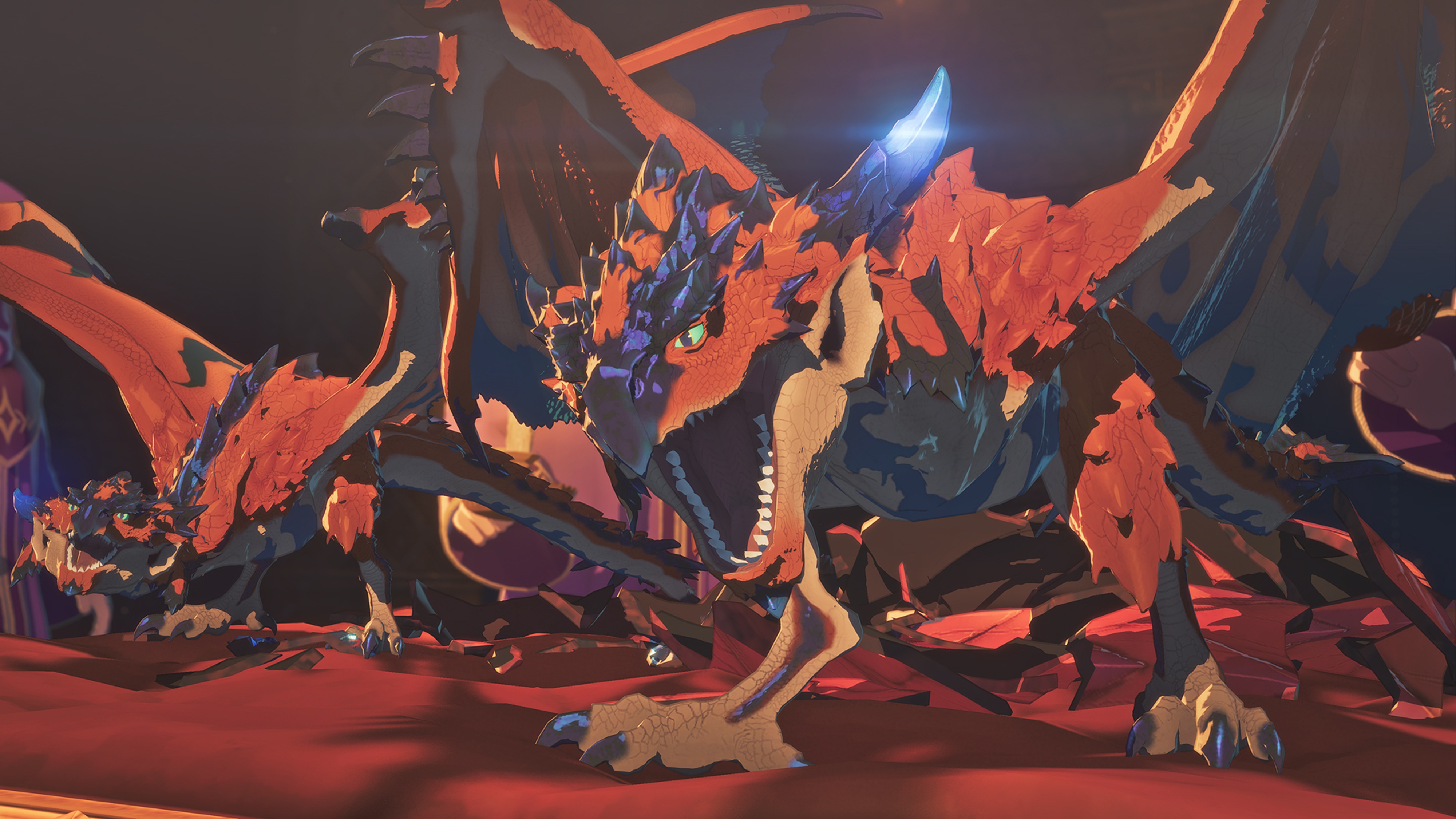 Promotional screenshot of twin Rathalos from Monster Hunter Stories 3: Twisted Reflection