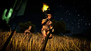 Ark: Survival Evolved cheats: a man running from raptors in a nighttime field
