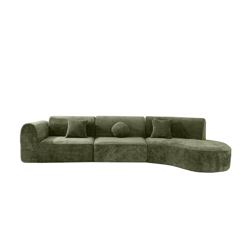 Bsyeio 140" Large Curved Sectional Sofa With 3 Cushions,modern Elegant Curved Couch High Resilience Couch Sofas 6 Seater Fully Assembled Right Hand Facing, for Living Room, Apartment,bedroom(green)