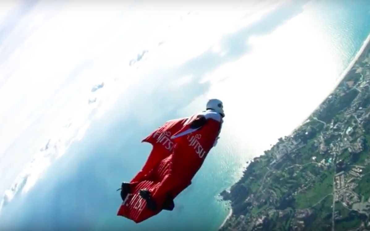 Wingsuit pilot Fraser Corsan is hoping to break four world records in two jumps.