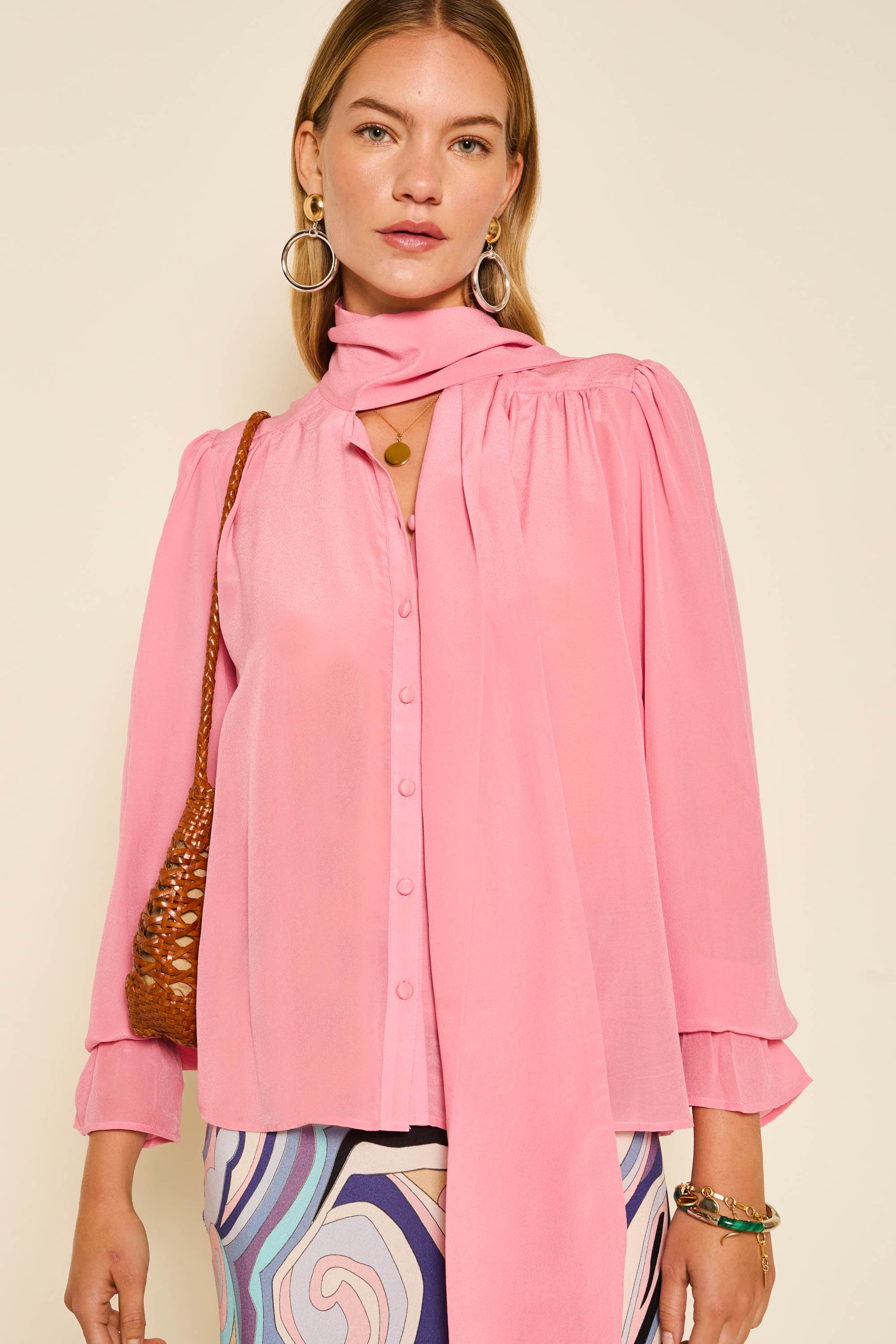 Wilhelmina silk blouse blush pink