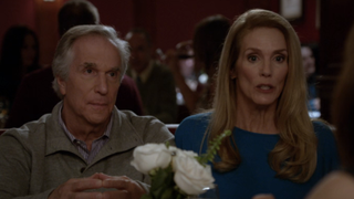 Henry Winkler and Julie Hagerty at dinner in New Girl