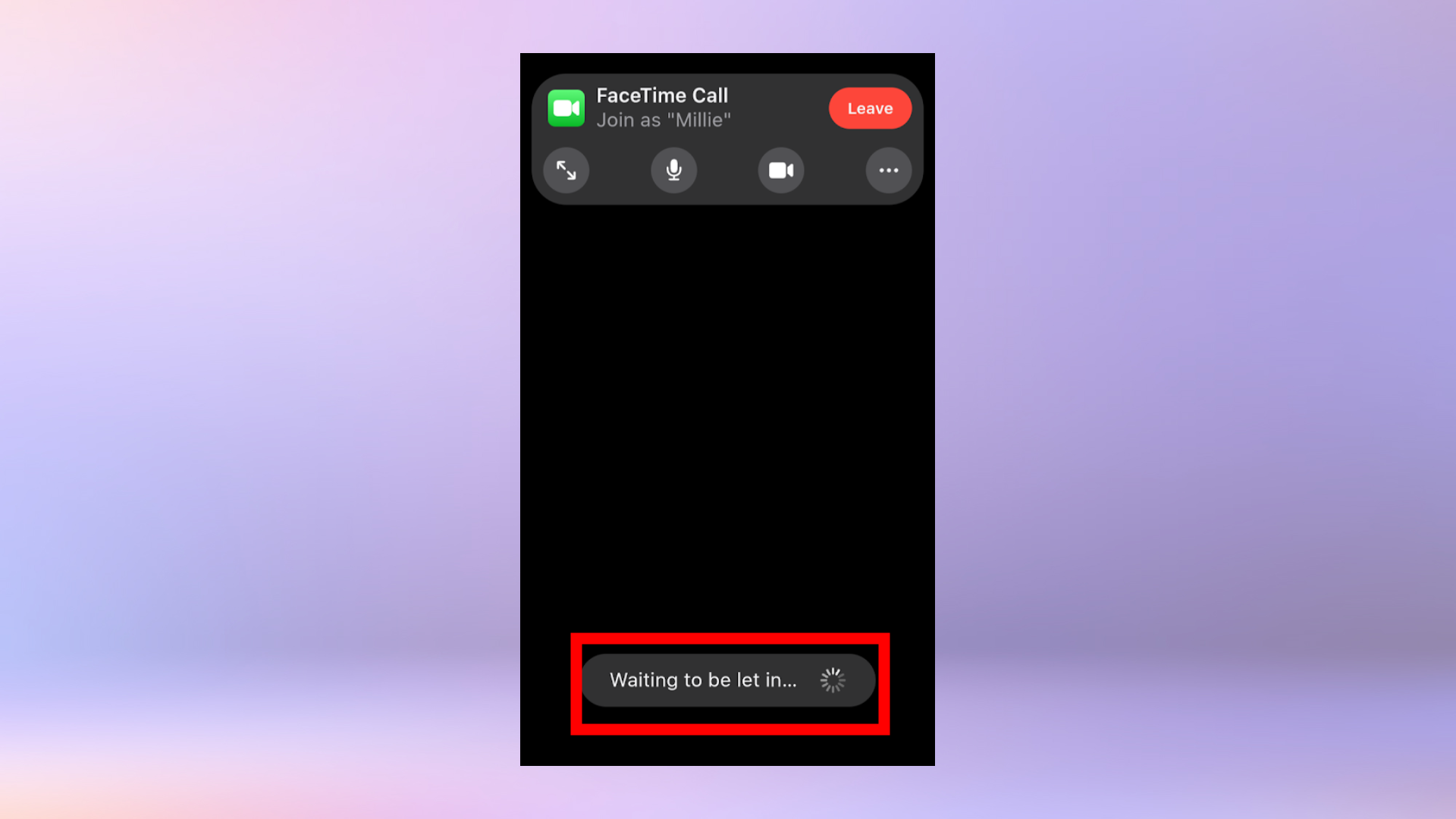 Снимок экрана Facetime на Android, показывающий пользователя, ожидающего, чтобы ему разрешили позвонить