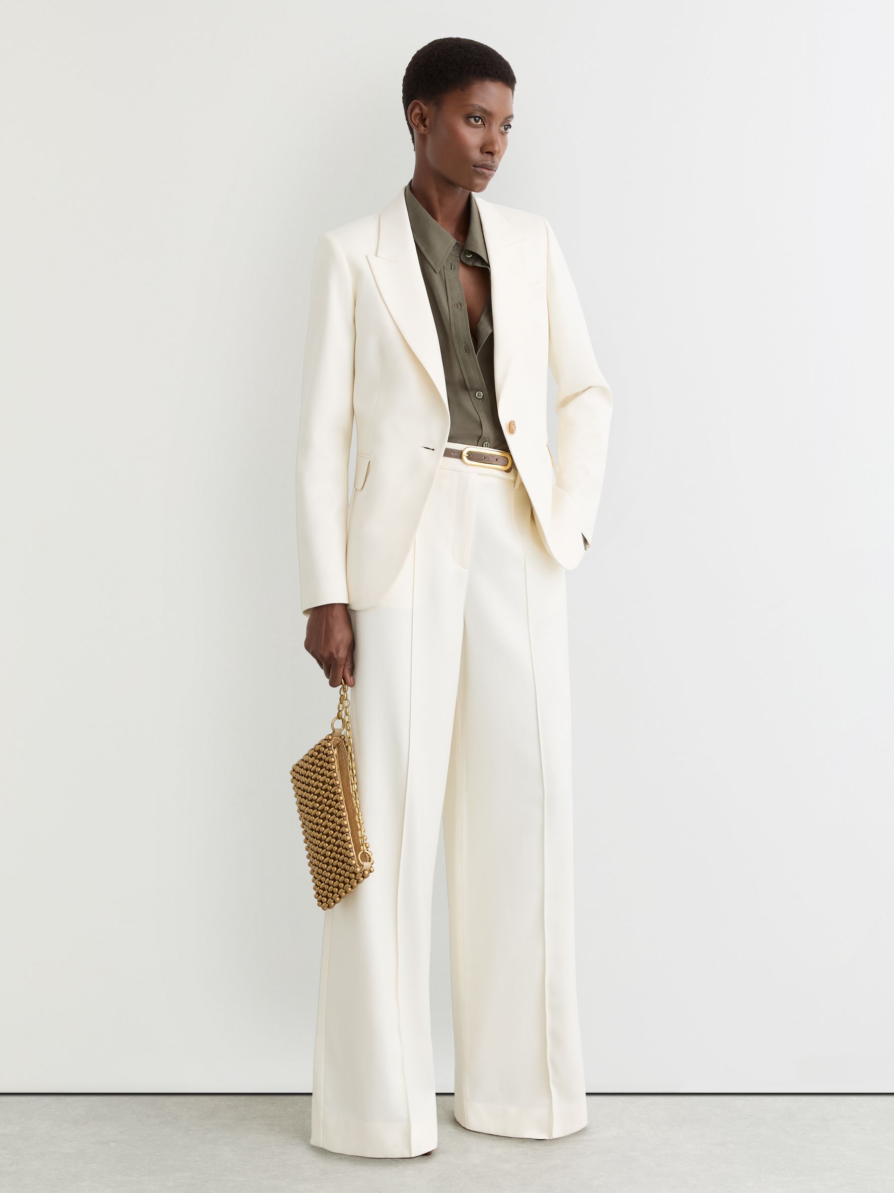Single-Breasted Tailored Blazer in Cream - Size 4