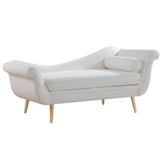 Chaise Lounge Indoor Upholstered Lounge Chair With Scroll Arms, Modern Chaise Couch Sleeper Chair Bed, Fabric Chaise Lounge Sofa for Bedroom Living Room Apartment, White