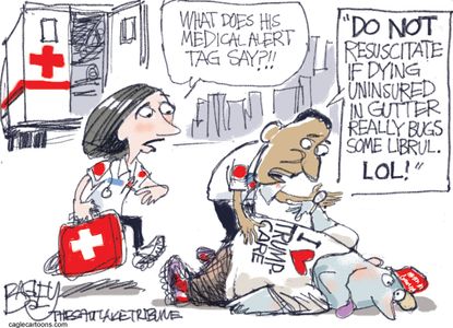 Political cartoon U.S. GOP health care bill Trump supporter MAGA